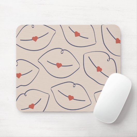 Modern Minimalist Line Art Lips Terracotta Red Mousepad (Mit Mouse)