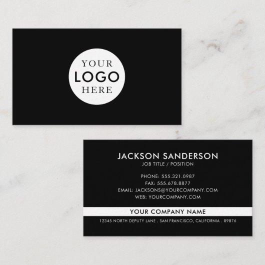 Modern Minimalist Logo Professional Black White Visitenkarte (Vorne/Hinten)