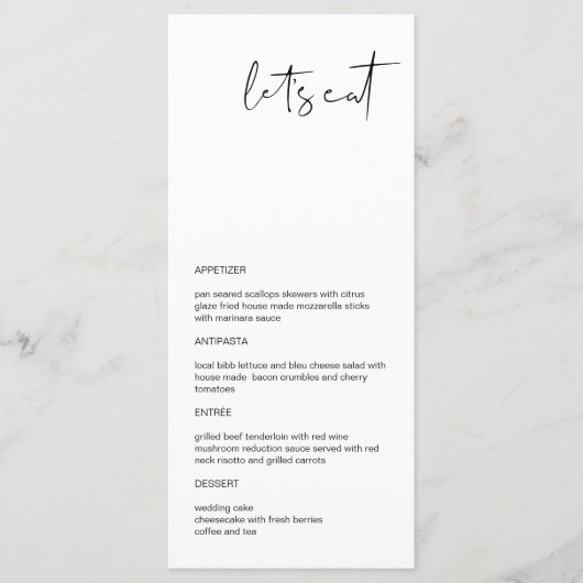 Modern Minimalist Long Let's Eat Wedding Menu Menükarte (Vorderseite)