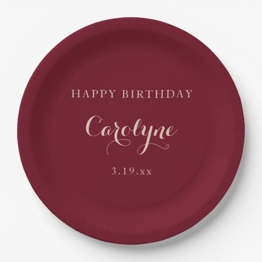 Modern Minimalist Maroon Birthday Pappteller (Vorderseite)