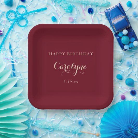 Modern Minimalist Maroon Birthday Pappteller (Party)