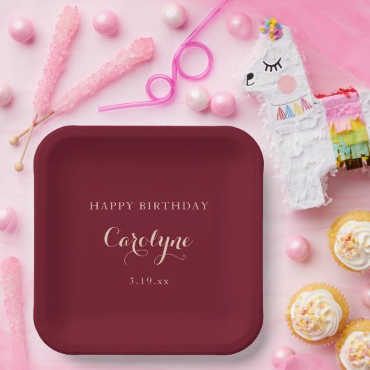 Modern Minimalist Maroon Birthday Pappteller (Party)