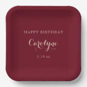 Modern Minimalist Maroon Birthday Pappteller (Vorderseite)