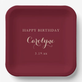 Modern Minimalist Maroon Birthday Pappteller