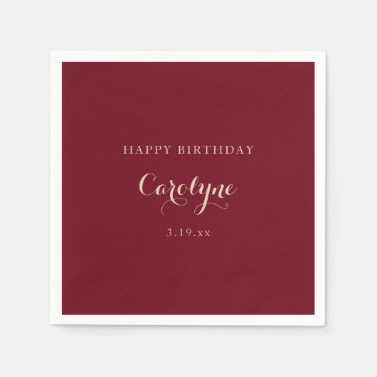 Modern Minimalist Maroon Birthday Serviette (Vorderseite)
