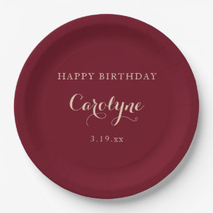 Modern minimalist marroter Geburtstag Pappteller