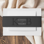 Modern Minimalist Matte Black Monogram Wedding Einladungsbanderole