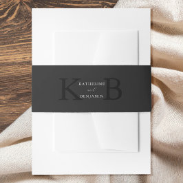 Modern Minimalist Matte Black Monogram Wedding Einladungsbanderole