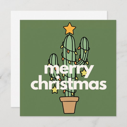 Modern Minimalist Merry Cactus Christmas Card (Vorne/Hinten)