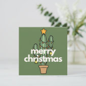 Modern Minimalist Merry Cactus Christmas Card (Stehend Vorderseite)