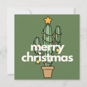 Modern Minimalist Merry Cactus Christmas Card (Vorderseite)