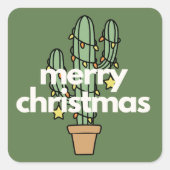 Modern Minimalist Merry Cactus Christmas Stickers (Vorderseite)