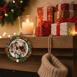 Modern Minimalist Merry Christmas Family Photo Keramik Ornament