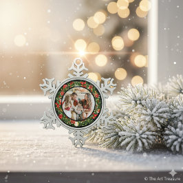 Modern Minimalist Merry Christmas Family Photo Schneeflocken Zinn-Ornament