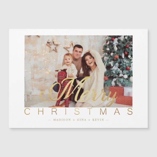 Modern Minimalist Merry Christmas Photo Family Magnetkarte (Vorderseite)