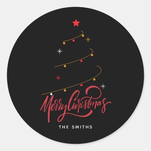 Modern Minimalist Merry Christmas Script Tree Runder Aufkleber (Vorderseite)