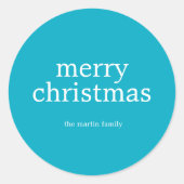 Modern Minimalist Merry Christmas Simple Teal Runder Aufkleber (Vorderseite)