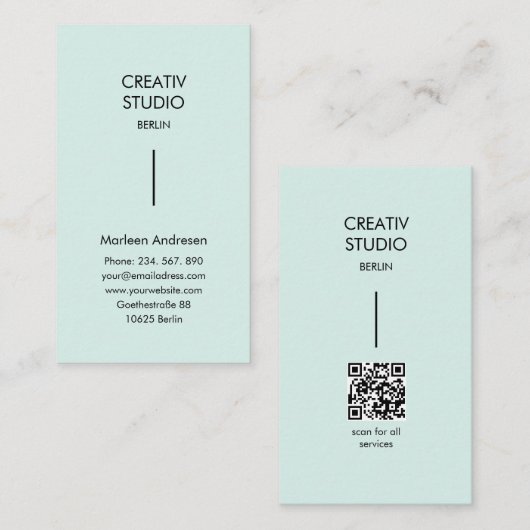 Modern Minimalist Mint Black QR Code Visitenkarte (Vorne/Hinten)