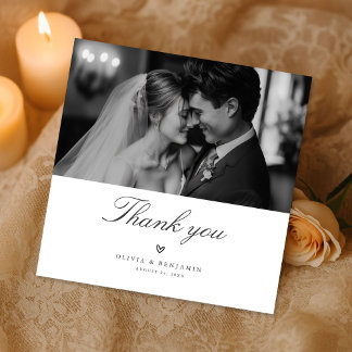 Modern Minimalist Monochrome Wedding Photo Square Dankeskarte