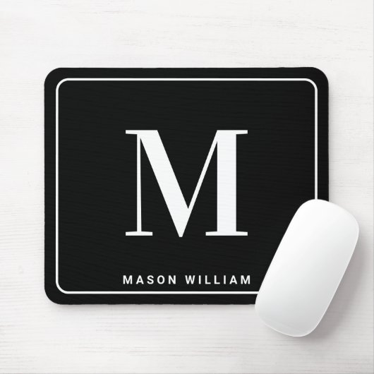 Modern Minimalist Monogram & Name - Stylish Black Mousepad (Mit Mouse)