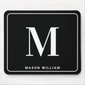 Modern Minimalist Monogram & Name - Stylish Black Mousepad (Vorne)