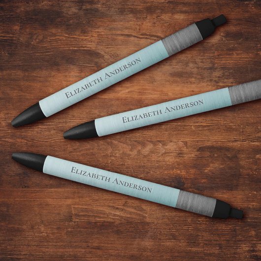 Modern Minimalist Monogram Name Teal Blue Metallic Kugelschreiber