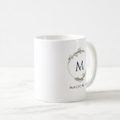 Modern Minimalist Monogram Wreath Coffee Mug Kaffeetasse (VorderseiteRechts)