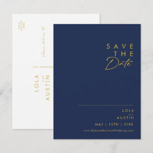 Modern minimalist navyblau Gold Save-the-Date-Ka Einladungspostkarte