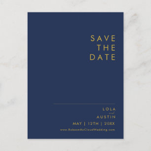 Modern minimalist navyblau   Gold Save-the-Date-Ka Einladungspostkarte