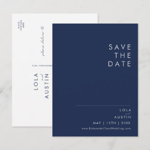 Modern minimalist navyblau Silber Save-the-Date- Einladungspostkarte