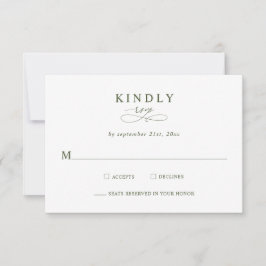 Modern Minimalist Olive Green Wedding RSVP Cards Karte