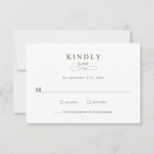 Modern Minimalist Olive Green Wedding RSVP Cards Karte (Vorderseite)