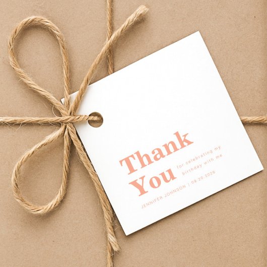 Modern Minimalist Peach Birthday  Geschenkanhänger