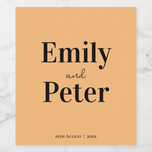Modern Minimalist Peach Wedding Weinetikett (Einzelnes Label)
