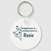 Modern Minimalist Peeking Cat Happiness Is Coming Schlüsselanhänger (Vorderseite)