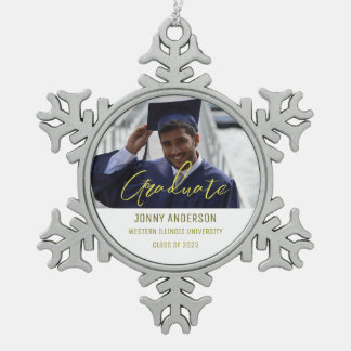 Modern Minimalist Photo and Script Schneeflocken Zinn-Ornament