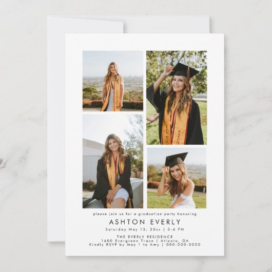 Modern Minimalist Photo Graduation Party Invite Einladung (Rückseite)