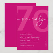 Modern Minimalist Pink 70th Birthday Party Einladung (Vorne/Hinten)