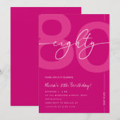 Modern Minimalist Pink 80th Birthday Party Einladung (Vorne/Hinten)