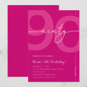 Modern Minimalist Pink 90th Birthday Party Einladung (Vorne/Hinten)
