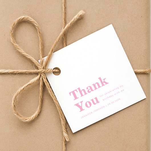 Modern Minimalist Pink Birthday  Geschenkanhänger