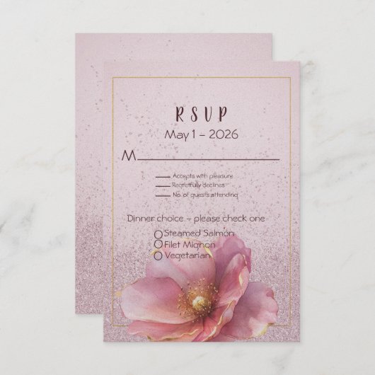 Modern Minimalist Pink Gold Wedding RSVP Karte (Vorne/Hinten)
