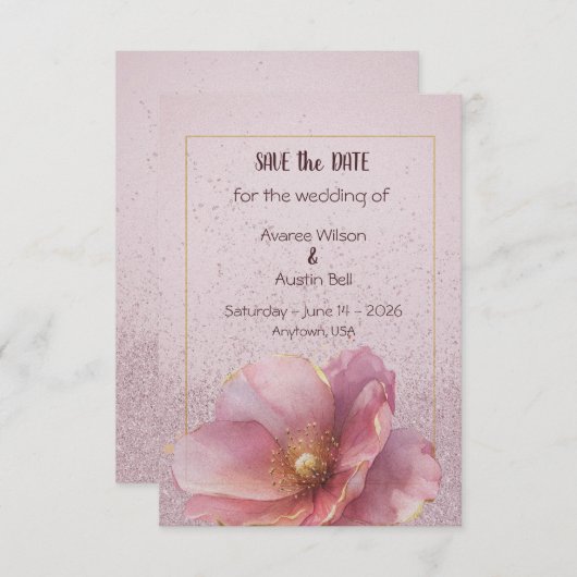 Modern Minimalist Pink Gold Wedding Save the Date (Vorne/Hinten)