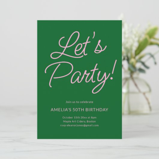 Modern Minimalist Pink Green Birthday Party Chic Einladung (Stehend Vorderseite)