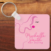Modern minimalist pink hair styling wavy QR Schlüsselanhänger (Vorderseite)