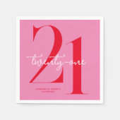 Modern Minimalist Pink Red 21st Birthday Serviette (Vorderseite)