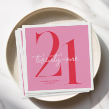Modern Minimalist Pink Red 21st Birthday