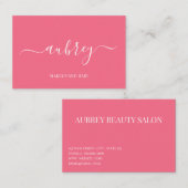 Modern minimalist pink white script   visitenkarte (Vorne/Hinten)