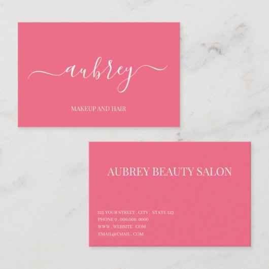 Modern minimalist pink white script   visitenkarte (Vorne/Hinten)