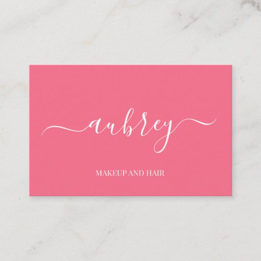 Modern minimalist pink white script   visitenkarte (Vorderseite)